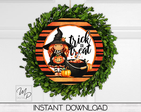 Halloween Trick or Treat PNG Design for Sublimation of Round Signs