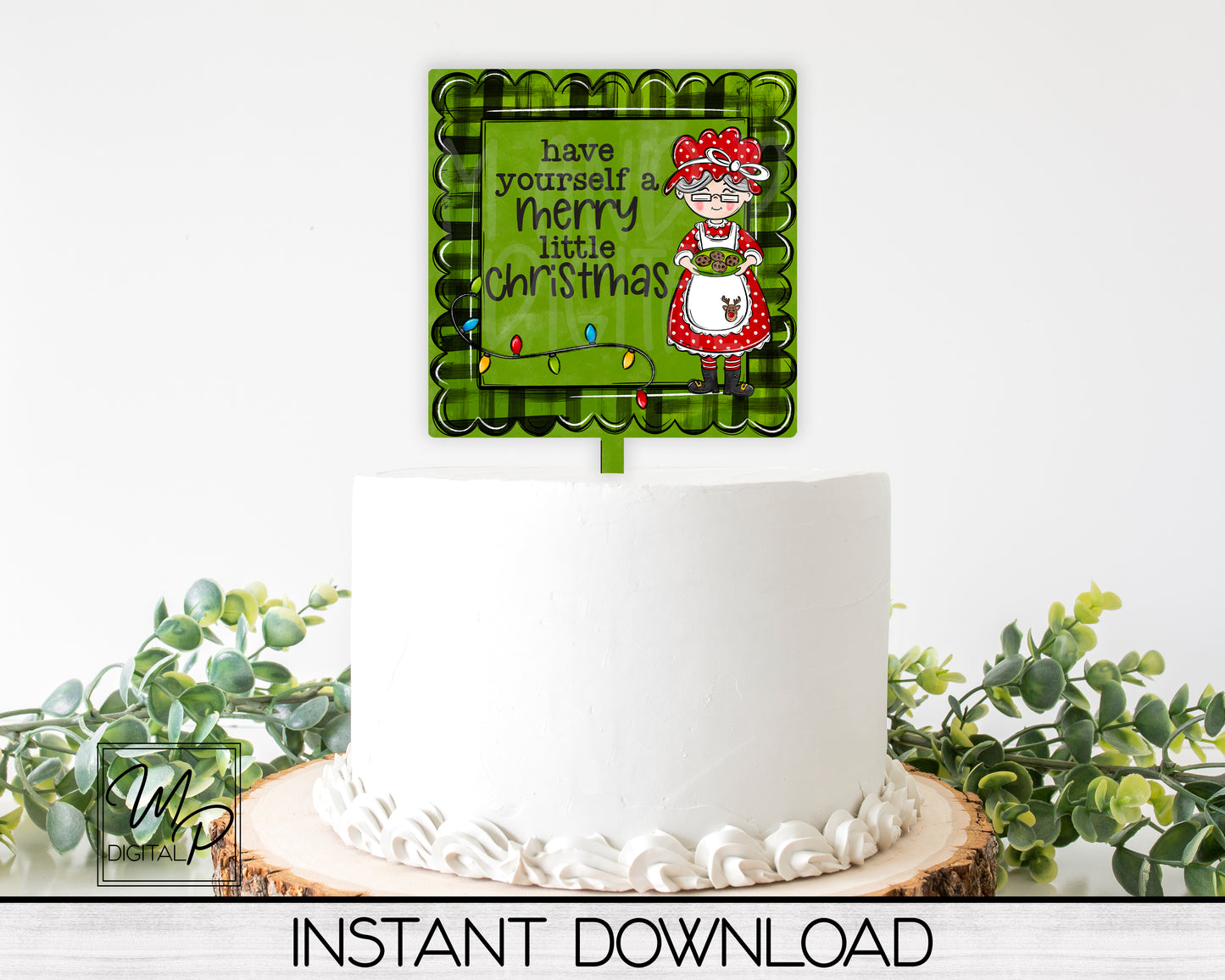 Mrs. Clause PNG Design for Sublimation of Square Cake Toppers, Digital Download