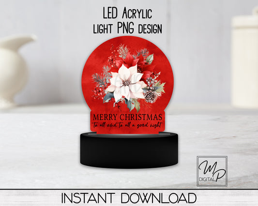 Poinsettia Round LED Light Up Sign, Acrylic Night Light PNG Sublimation Design, Digital Download