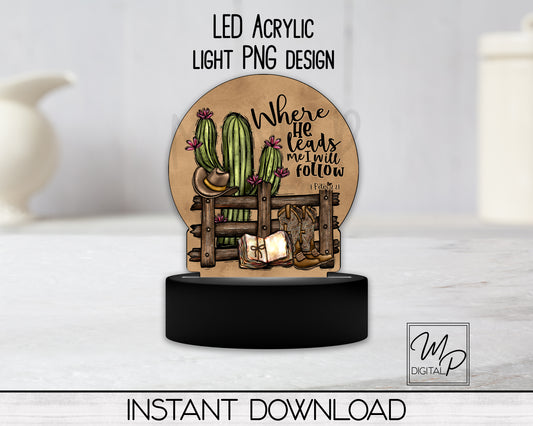 Christian Western Round LED Light Up Sign PNG Sublimation Design, Digital Download