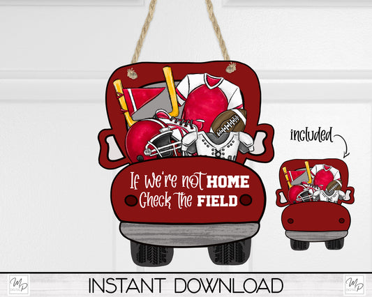 Red Football Truck Door Hanger PNG Design for Sublimation, Digital Download