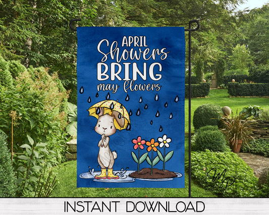 Garden Flag Sublimation Design, Spring April Showers, Patio Flag Digital Download