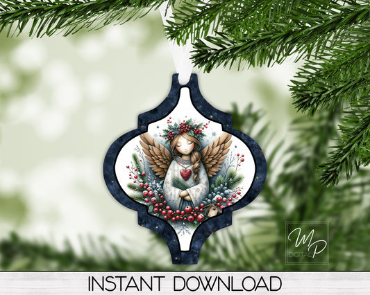 Christmas Angel Ornament PNG for Sublimation, Arabesque Tree Ornament Design, Digital Download