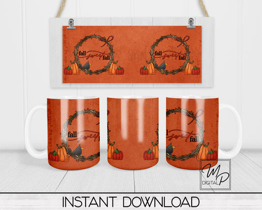 Fall Sweet Fall Coffee Mug Sublimation Design PNG Digital Download - 11oz and 15oz - Commercial Use
