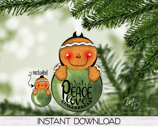 Christmas Gingerbread Boy Ornament PNG Design for Sublimation, Digital Download
