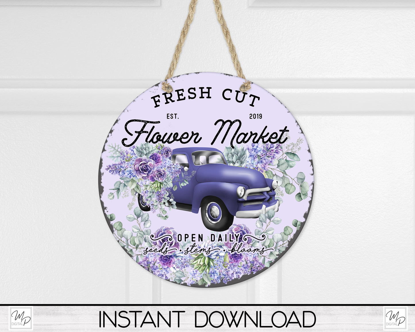 Flower Market Sign, Round PNG Design for Sublimation, Digital Download