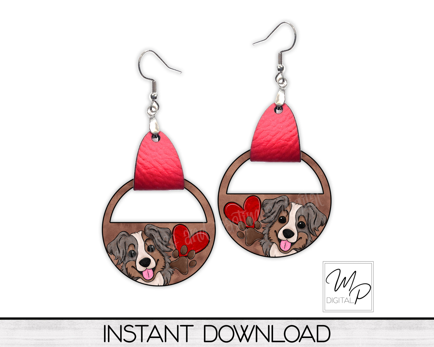 Australian Shepard Half Circle PNG Design for Sublimation of Earrings with Leather, Digital Download