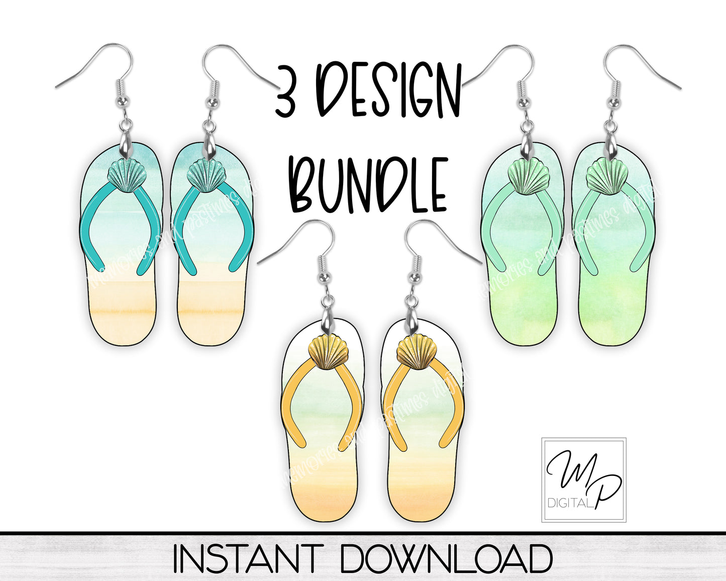Beach Flip Flop Earrings Bundle Sublimation PNG Design, Digital Download