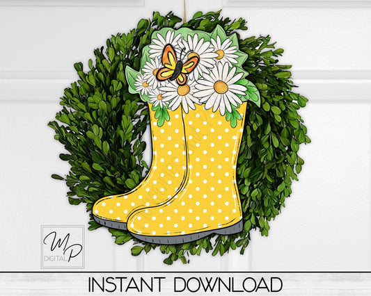 Rain Boots and Daisies PNG Design for Sublimation of Earrings, Door Hangers, Digital Download
