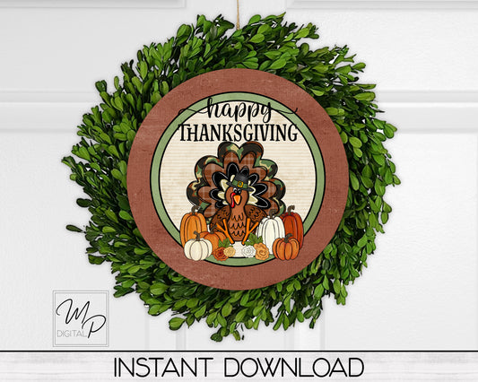 Happy Thanksgiving Turkey Round Door Sign PNG, Digital Download for Sublimation