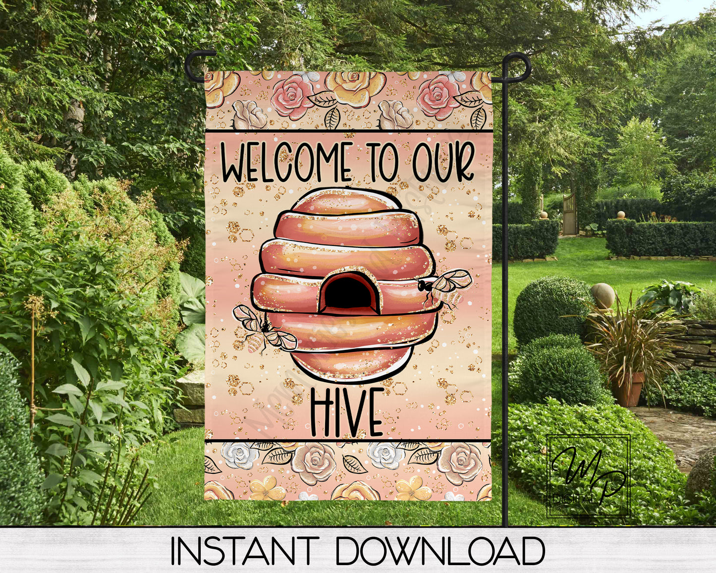 Garden Flag Sublimation Design, Welcome To Our Hive, Patio Flag Digital Download