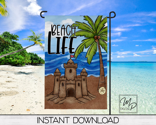 Beach Life Garden Flag Design for Sublimation, Yard / Patio Flag, Digital Download