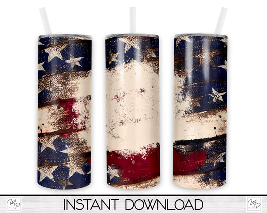 Patriotic Flag 20oz Skinny Tumbler PNG Sublimation Design, Digital Download