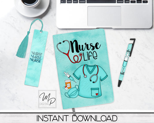 Nurse Journal, Bookmark and Pen Set PNG Sublimation Design, Digital Download