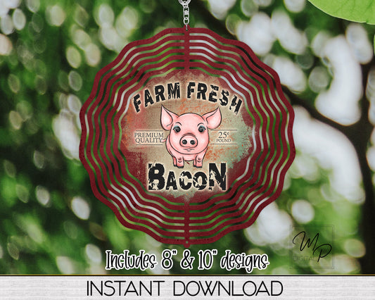 Pig Farm Fresh Bacon Garden Wind Spinner PNG Design for Sublimation, Digital Download