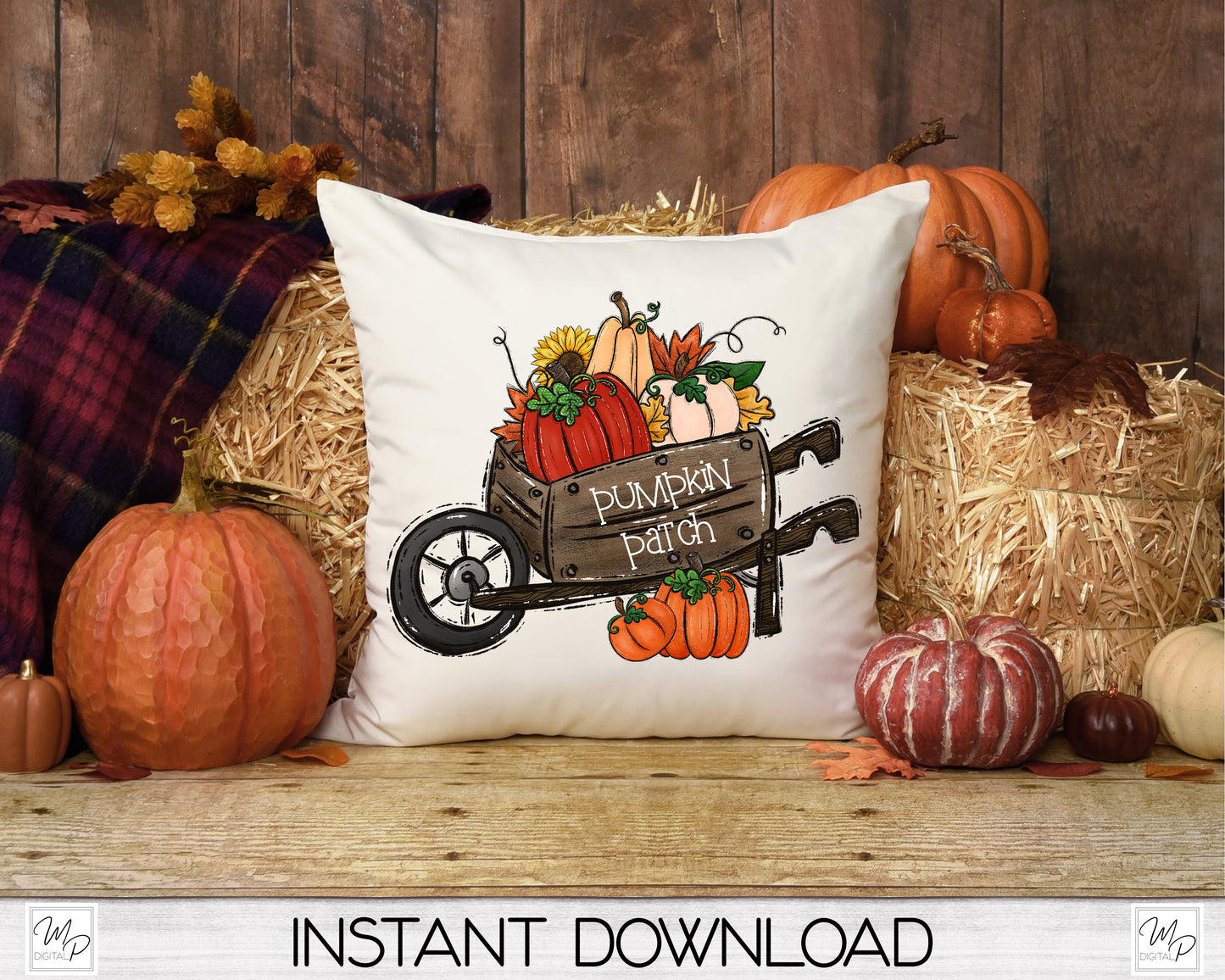 Fall Pumpkin Patch PNG Sublimation Design, Square Pillow Cover, T-shirt, Digital Download