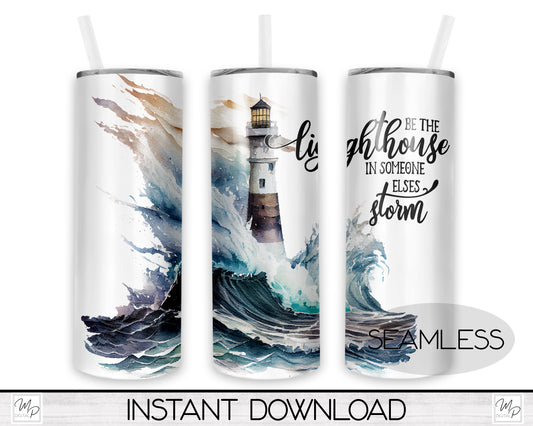 Inspirational Lighthouse 20oz Skinny Tumbler PNG Sublimation Design, Digital Download