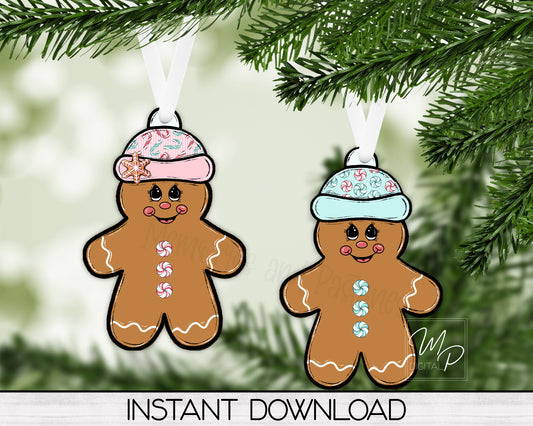Christmas Gingerbread Boy and Girl PNG Design Bundle for Sublimation, Digital Download