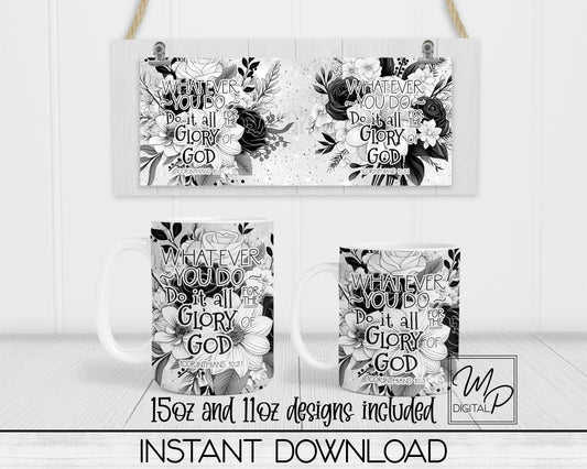 Black and White Bible Verse Coffee Mug Sublimation Design PNG Digital Download - 11oz and 15oz