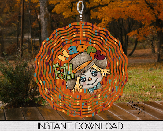 Happy Fall Scarecrow Garden Wind Spinner PNG Design for Sublimation, Digital Download