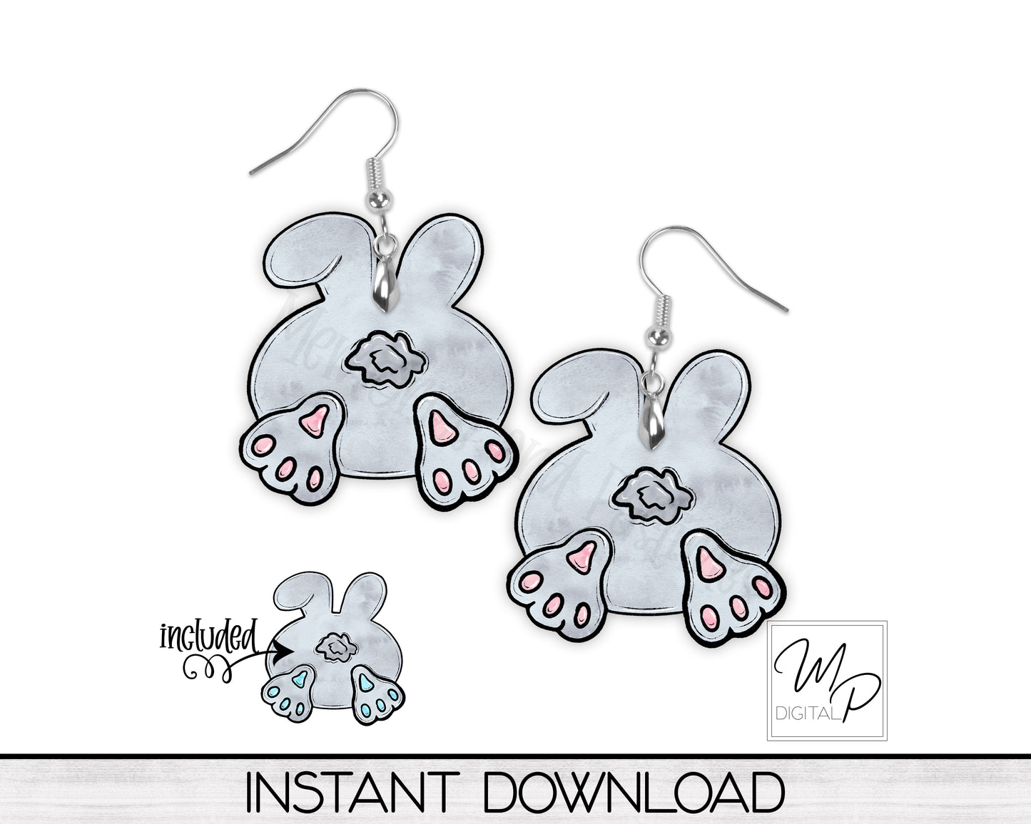 Easter Bunny Tail Earring PNG Design for Sublimation, Bunny Butt Digital Download