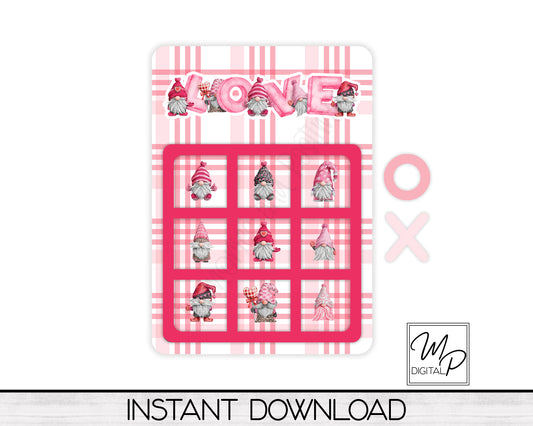 Valentine's Day Gnome Tic Tac Toe Game PNG Design for Sublimation, Digital Download