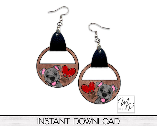 Pit Bull Half Circle PNG Design for Sublimation of Earrings with Leather, Digital Download