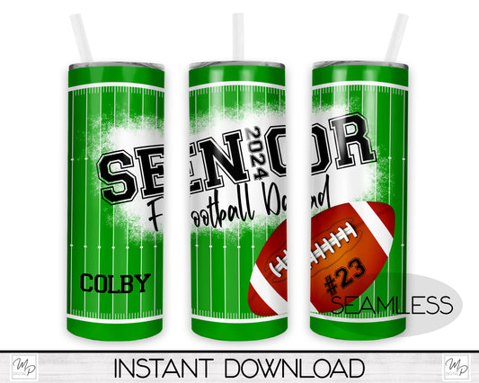 Senior 2024 Football Dad 20oz Skinny Tumbler PNG Sublimation Design, Digital Download