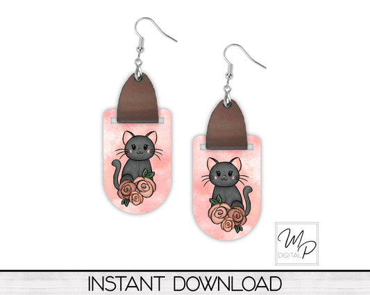 Cat PNG Design for Sublimation of Earrings Oval with Leather, Digital Download