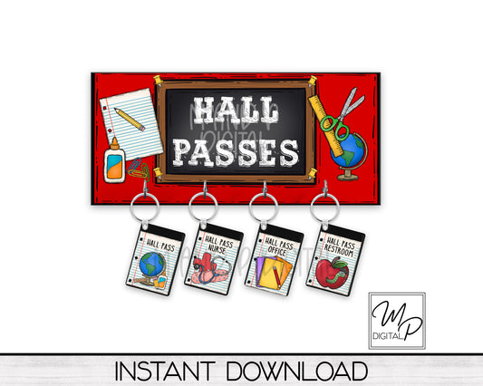 Hall Pass Bundle Key Hanger PNG Sublimation Design, Digital Download