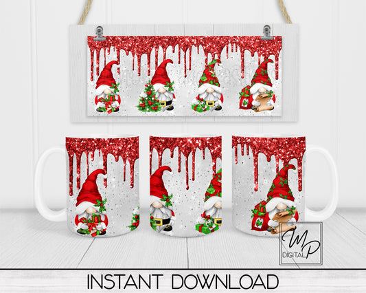 Christmas Gnome Coffee Mug Sublimation Design PNG Digital Download - 11oz and 15oz