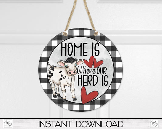 Cow Round Door Sign PNG, Digital Download for Sublimation