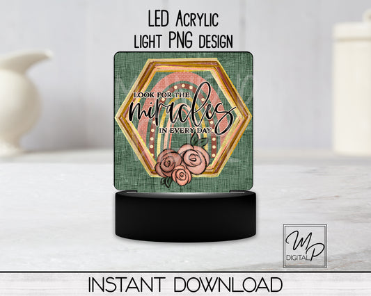 Inspirational Boho Square LED Light Up Sign PNG Sublimation Design, Digital Download