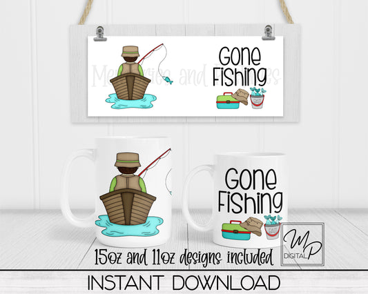 Gone Fishing Coffee Mug Sublimation Design PNG Digital Download - 11oz and 15oz