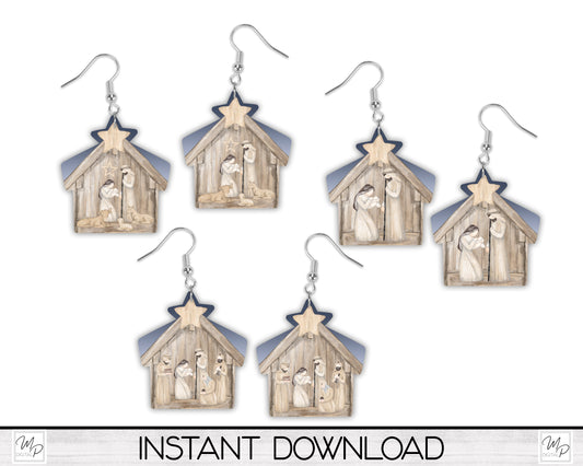 Boho Christmas Nativity PNG Design Bundle for Sublimation of Earrings and Ornaments, Digital Download