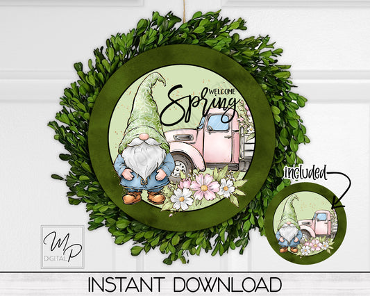 Hello Spring Gnome Round PNG, Digital Download for Sublimation