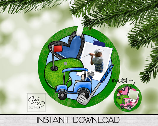 Golf with Photo PNG for Sublimation of Round Christmas Ornaments and Signs, Digital Download, Commercial Use