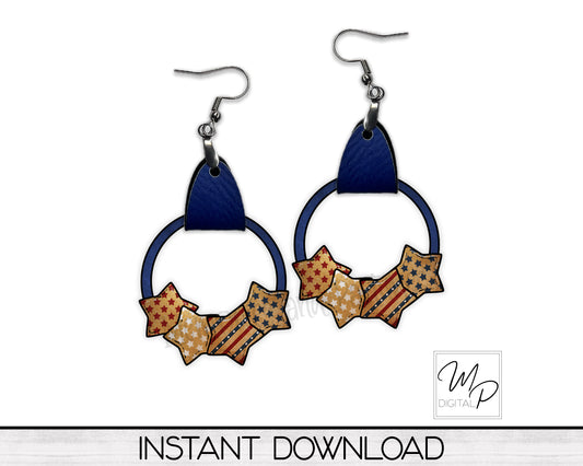 Patriotic July 4th Star Cluster PNG Design for Sublimation of Earrings with Leather, Digital Download