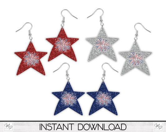 Patriotic Star Earring Design Bundle for Sublimation, Digital Download