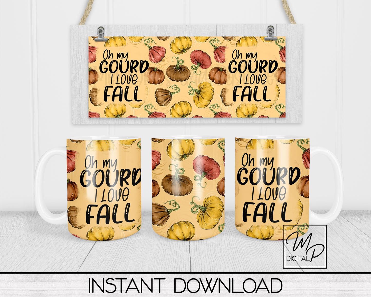 Oh My Gourd Coffee Mug Sublimation Design PNG Digital Download - 11oz and 15oz - Commercial Use