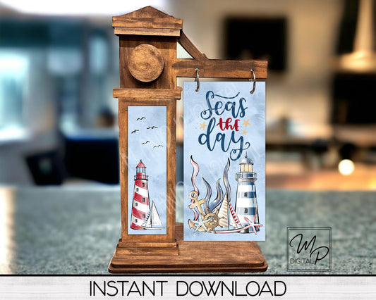 Seas the Day, Nautical PNG Sublimation Design for Interchangeable Standing Sign Post, Digital Download