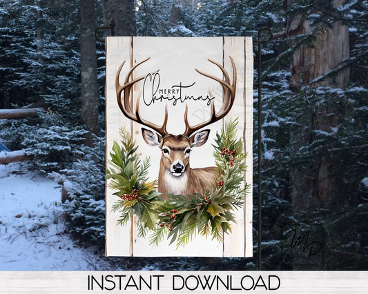 12x18 Garden Flag Sublimation Design, Christmas Deer Patio Flag Digital Download