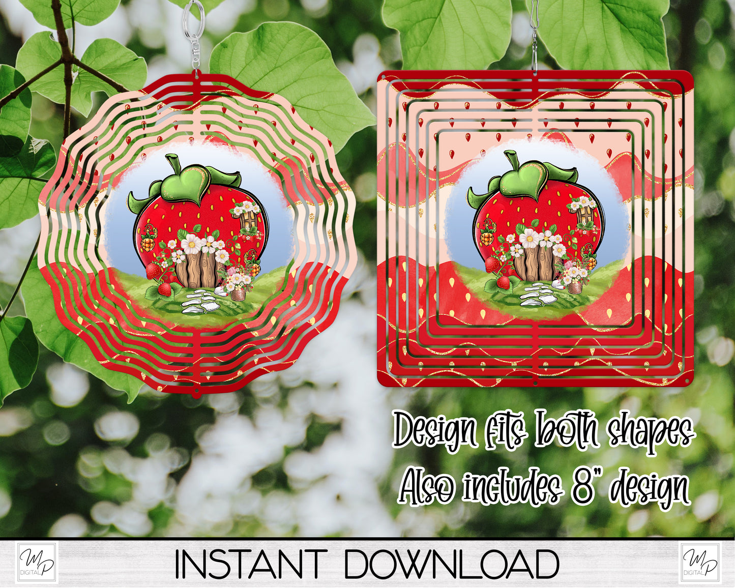 Strawberry Garden Wind Spinner PNG Design for Sublimation, Digital Download