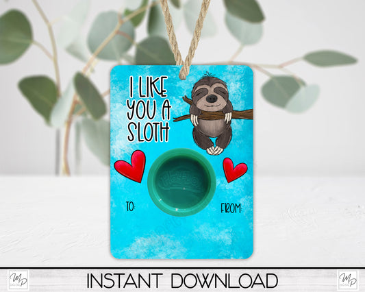 Valentine's Day Sloth Playdough Tag PNG Design, Party Favor Sublimation Design Download