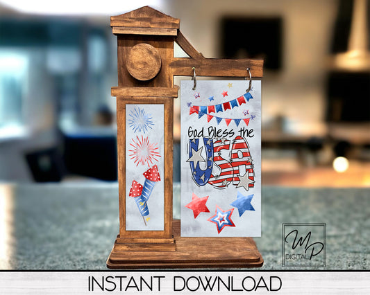 Patriotic July 4th PNG Sublimation Design for Interchangeable Standing Sign Post, Digital Download