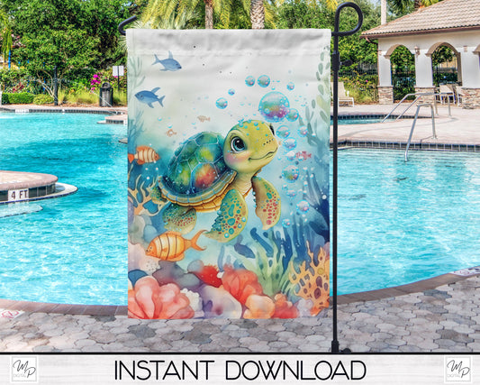 Turtle Garden Flag Design for Sublimation, Digital Download