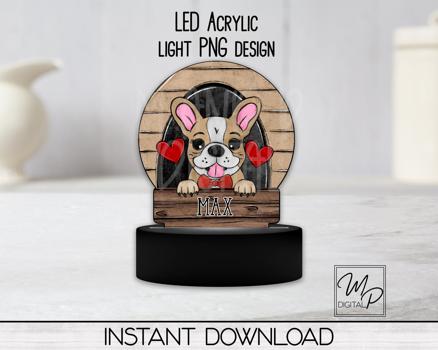 French Bulldog Round LED Light Up Sign PNG Sublimation Design, Digital Download