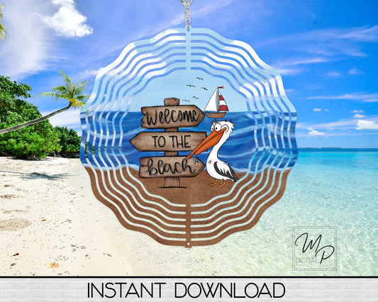 Welcome to the Beach Wind Spinner PNG Digital Sublimation Design, Commercial Use