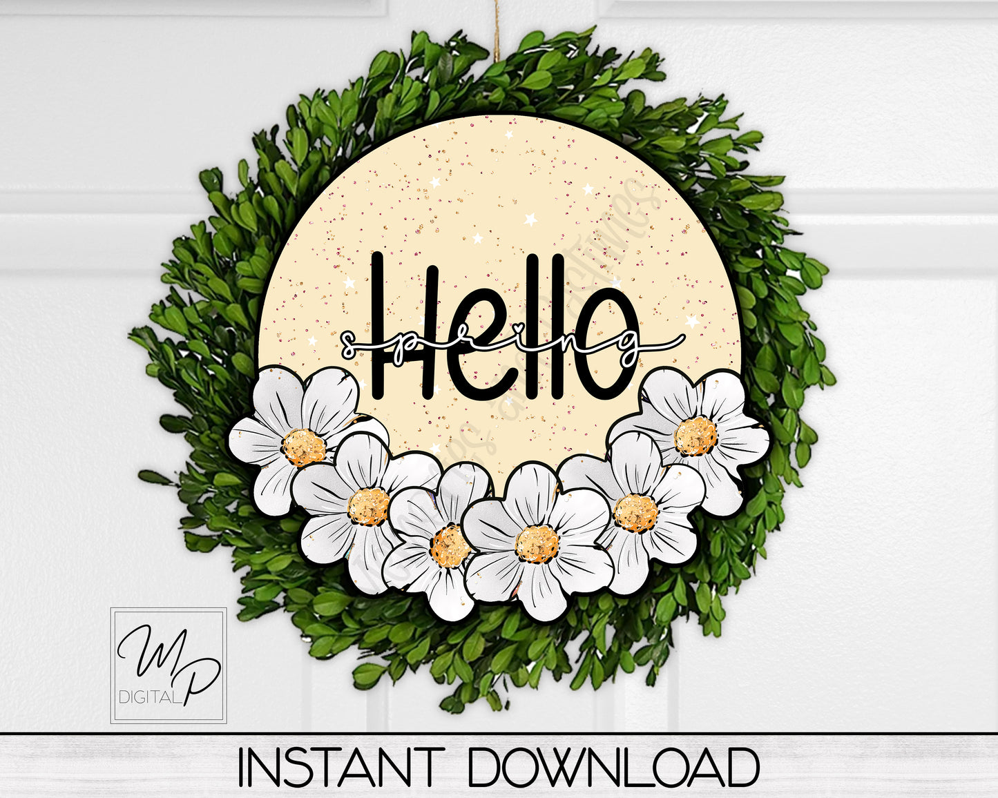 Hello Spring Floral Round PNG Design for Sublimation of Signs and Earrings, Digital Download
