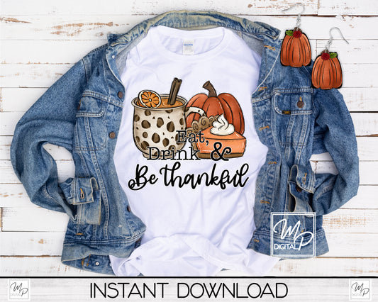 Fall PNG Sublimation T-shirt and Pumpkin Earring Design Bundle, Digital Download